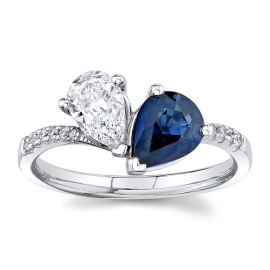 14k White Gold Blue Sapphire Diamond Wedding Ring 1/2 ct. tw.