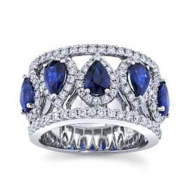 18k White Gold Blue Sapphire Diamond Wedding Ring 1 ct. tw.