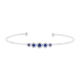 Shy Creation 14k White Gold Blue Sapphire Cuff Bracelet 1/8 ct. tw.