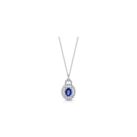 18k White Gold Blue Sapphire Diamond Pendant 5/8 ct. tw.