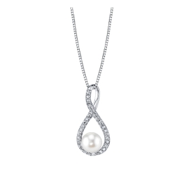 Sterling Silver Cultured Pearl and Diamond Pendant 1/10 ct. tw.