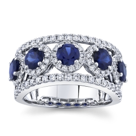 18k White Gold Blue Sapphire Diamond Wedding Ring 1 ct. tw.