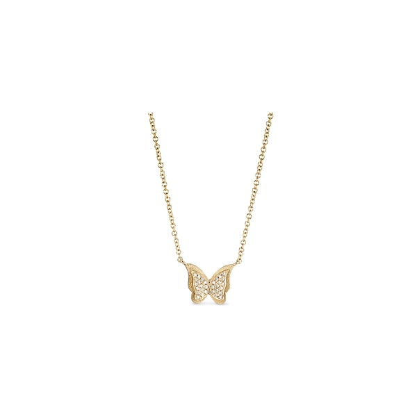 Shy Creation 14k Yellow Gold Diamond Butterly Necklace 0.05 ct. tw.