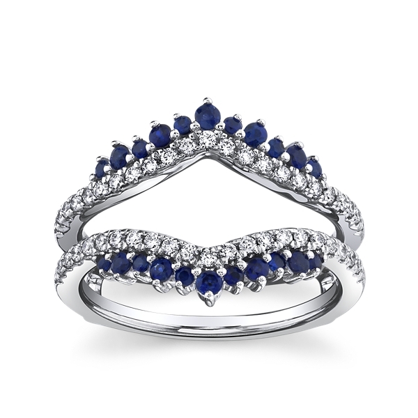14k White Gold Diamond and Blue Sapphire Guard 1/3 ct. tw.