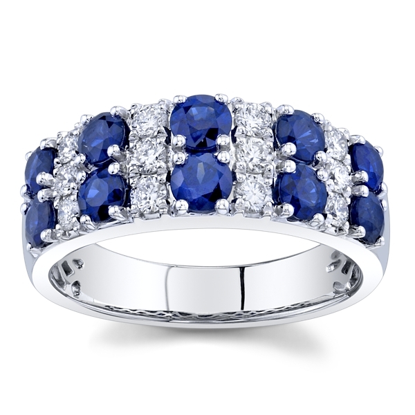 14k White Gold Blue Sapphire Diamond Wedding Ring 1/3 ct. tw.