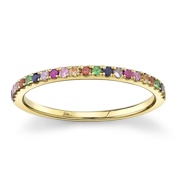 Shy Creation 14k Yellow Gold Multi Color Stones Band