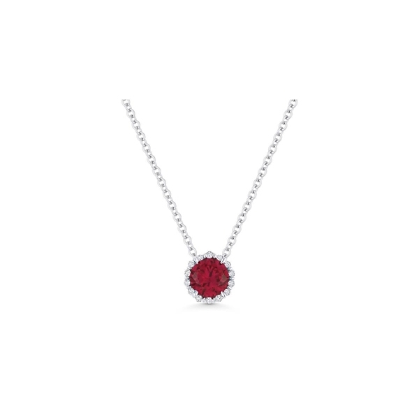 14k White Gold Lab Created Ruby and Diamond Necklace .04 ct. tw.
