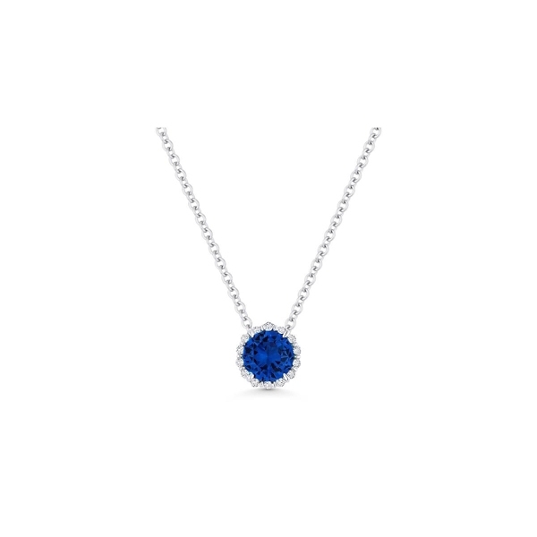 14k White Gold Lab Created Blue Sapphire and Diamond Necklace .04 ct. tw.