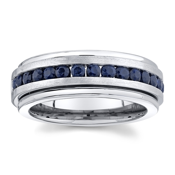 Triton Tungsten and Sterling Silver 8 mm Blue Sapphire Wedding Band