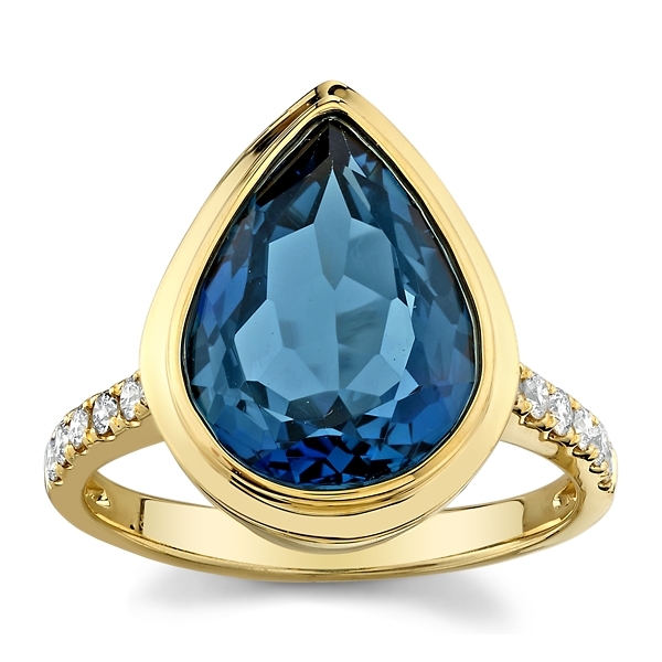 Doves 18k Yellow Gold London Blue Topaz Diamond Fashion Ring 1/5 ct. tw.