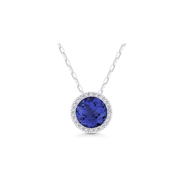 14k White Gold Lab Created Blue Sapphire and Diamond Necklace .05 ct. tw.