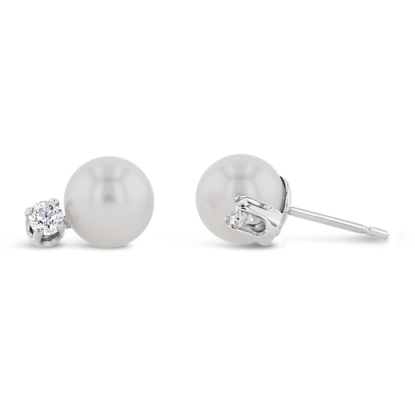 Cultured 14k White Gold Cultured Pearl Diamond Earrings 1/8 ct. tw.