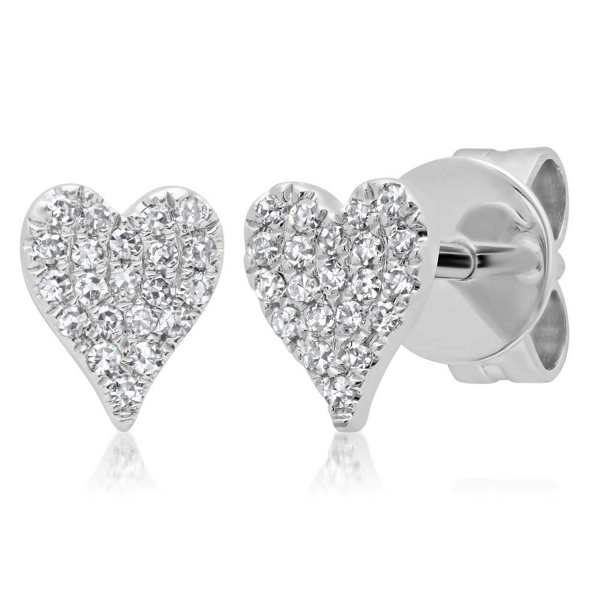 Shy Creation 14k White Gold Heart Diamond Earrings 1/10 ct. tw.