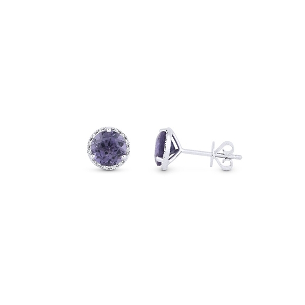 14k White Gold Lab Created Alexandrite and Diamond Earrings .07 ct. tw.
