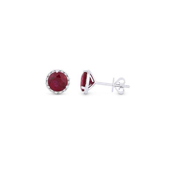 14k White Gold Lab Created Ruby and Diamond Earrings .07 ct. tw.