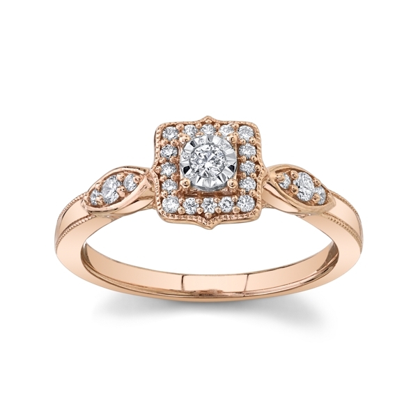 Cherish 10k Rose Gold and 10k White Gold Diamond Promise Ring 1/5 ct. tw.