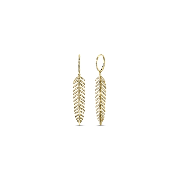 Shy Creation 14k Yellow Gold Feather Diamond Earrings 1/2 ct. tw.