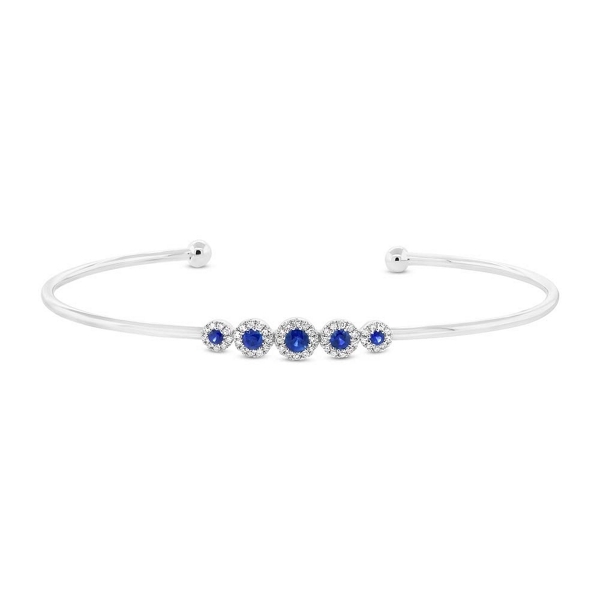Shy Creation 14k White Gold Blue Sapphire Cuff Diamond Bracelet 1/8 ct. tw.