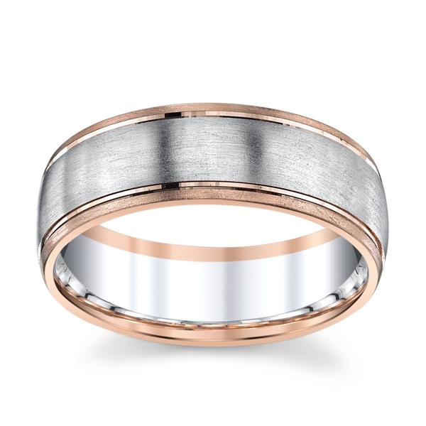 14k White Gold and 14k Rose Gold 7 mm Wedding Band