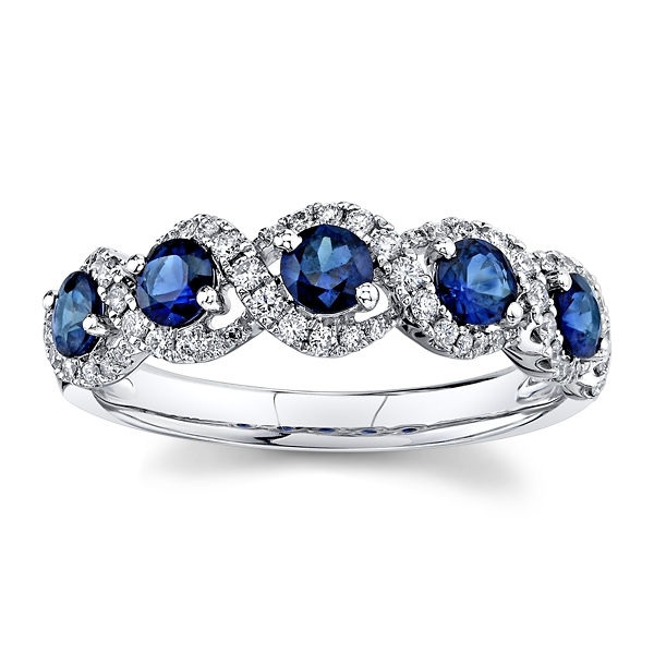 14k White Gold Blue Sapphire Diamond Wedding Ring 1/4 ct. tw.