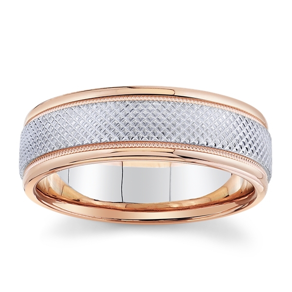 Verragio 14k White Gold and 14k Rose Gold 7 mm Wedding Band