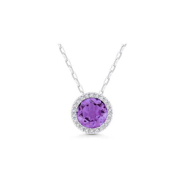 14k White Gold Genuine Amethyst and Diamond Necklace .05 ct. tw.