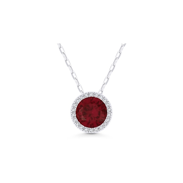 14k White Gold Lab Created Ruby and Diamond Necklace .05 ct. tw.