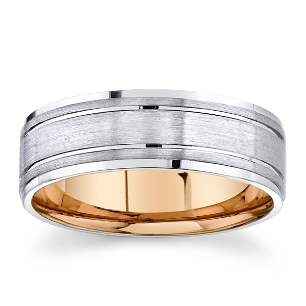 14k White Gold and 14k Rose Gold 7 mm Wedding Band