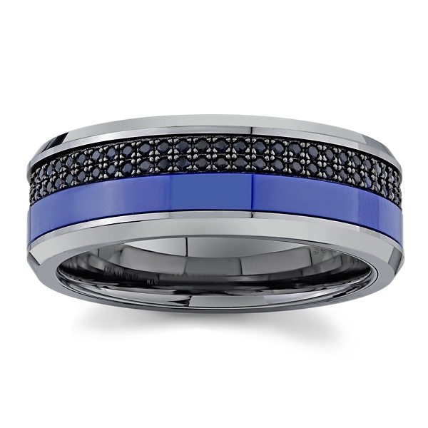Triton Grey Tungsten, Black Sapphire and Blue Ceramic 8 mm Wedding Band