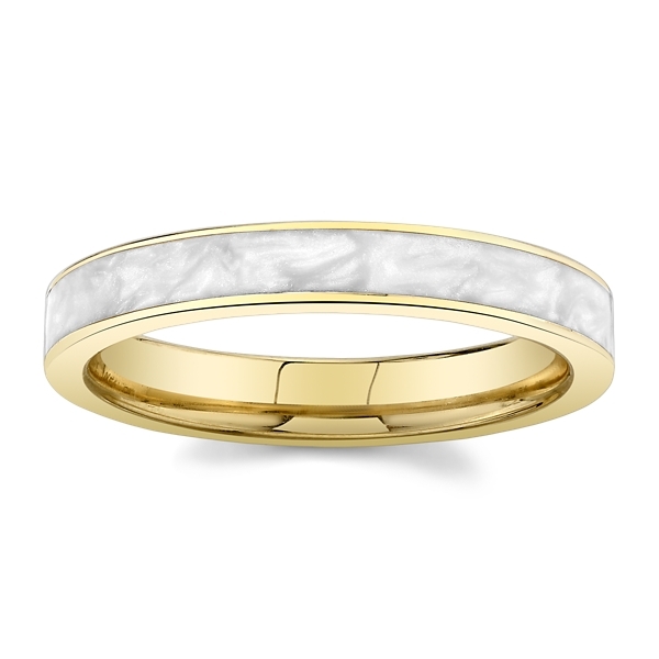 EARTHEN 14k Yellow Gold and Pearl White 3 mm Wedding Band