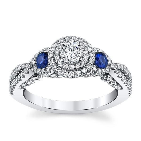 Utwo 14k White Gold Blue Sapphire Diamond Engagement Ring 5/8 ct. tw.