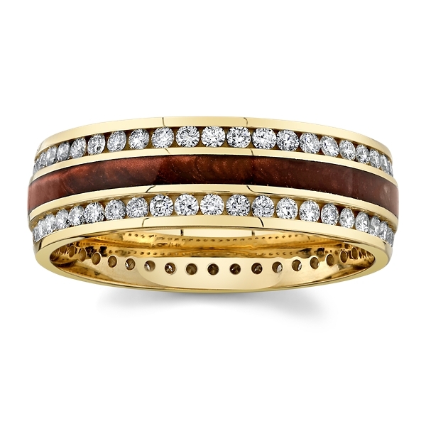 EMBER 14k Yellow Gold and Pearl Red Ceramic 7 mm Diamond Wedding Band 1 1/3 ct. tw.
