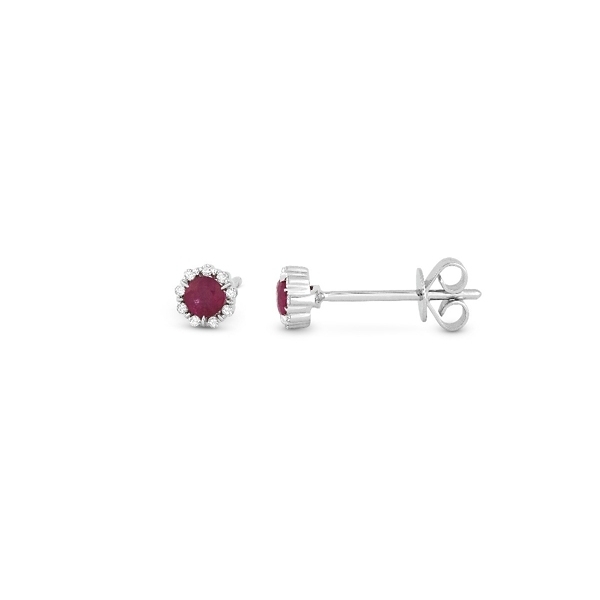 14k White Gold Genuine Ruby and Diamond Earrings .05 ct. tw.