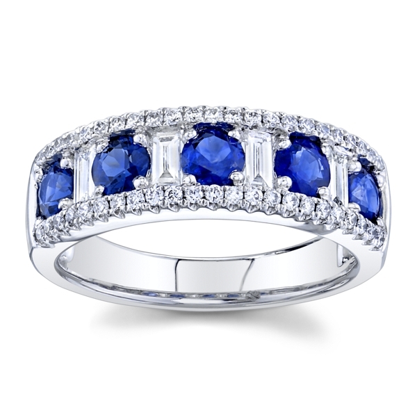 18k White Gold Blue Sapphire Diamond Wedding Ring 1/2 ct. tw.