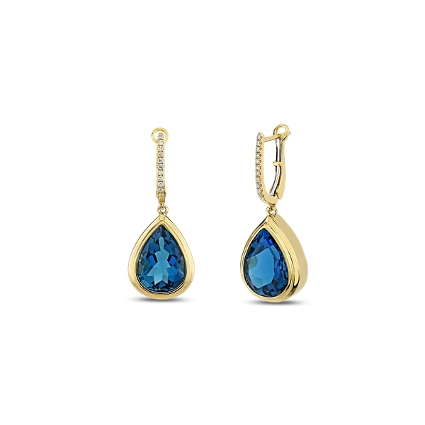 Doves 18k Yellow Gold London Blue Topaz Diamond Earrings 1/10 ct. tw.