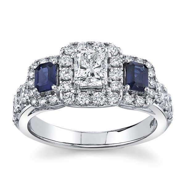 Utwo 14k White Gold Blue Sapphire Diamond Engagement Ring 1 1/2 ct. tw.