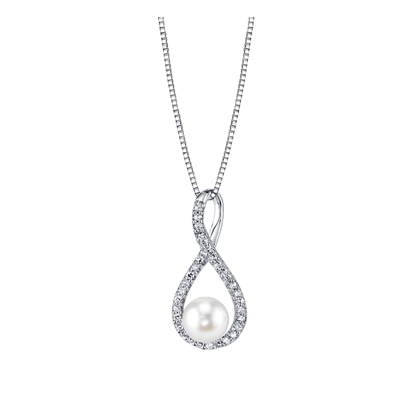 Sterling Silver Cultured Pearl and Diamond Pendant 1/10 ct. tw.