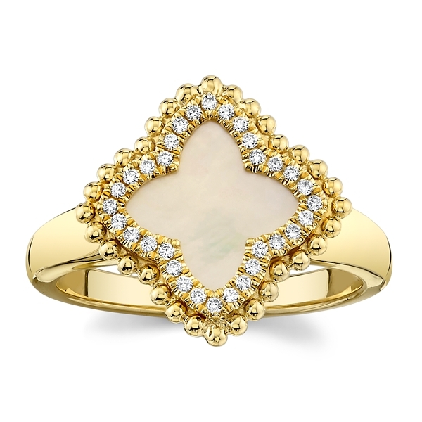 Doves 18k Yellow Gold Mother of Pearl Diamond Fashion Ring 1/10 ct. tw.