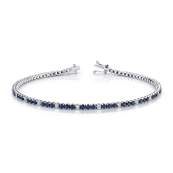 14k White Gold Blue Sapphire Diamond Bracelet 1/2 ct. tw.