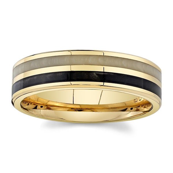 LANDMARK 14k Yellow Gold, Pearl White and Pearl Anthracite Ceramic 6 mm Wedding Band