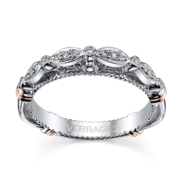 Verragio 14k White and Rose Gold Anniversary Band with Prong and Bezel Set Round Diamonds
