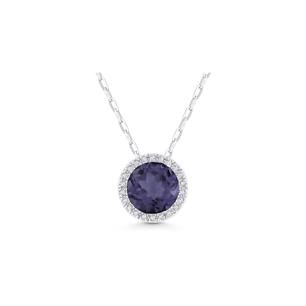 14k White Gold Lab Created Alexandrite and Diamond Necklace .05 ct. tw.