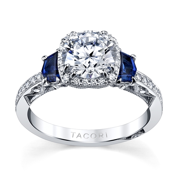 Tacori 18k White Gold Blue Sapphire Diamond Engagement Ring Setting 1/4 ct. tw.