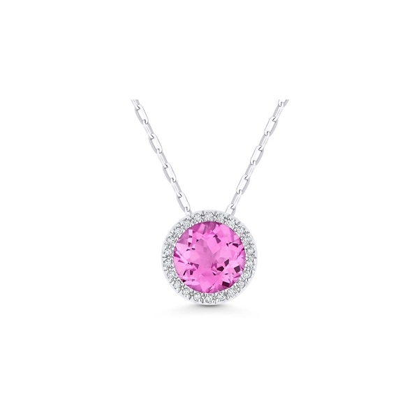 14k White Gold Lab Created Pink Sapphire and Diamond Necklace .05 ct. tw.
