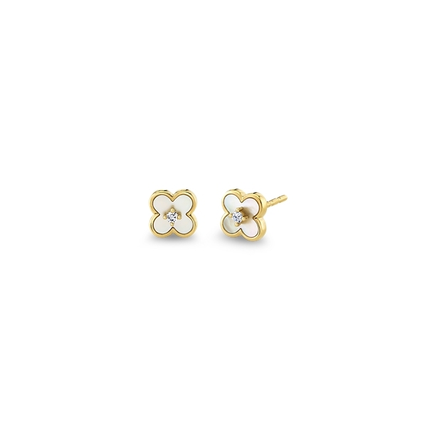 Shy Creation 14k Yellow Gold Mother of Pearl Diamond Earrings .04 ct. tw.