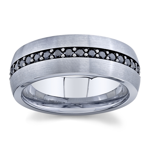 Triton Tungsten and Sterling Silver 8 mm Black Sapphires Wedding Band