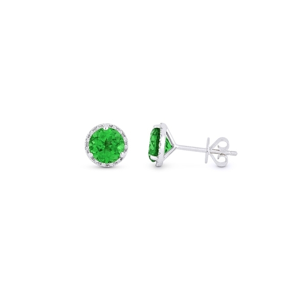 14k White Gold Lab Created Emerald and Diamond Earrings .07 ct. tw.