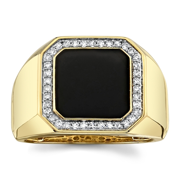 Black Ceramic Carbide and 14k Yellow Gold Ring 1/5 ct. tw.
