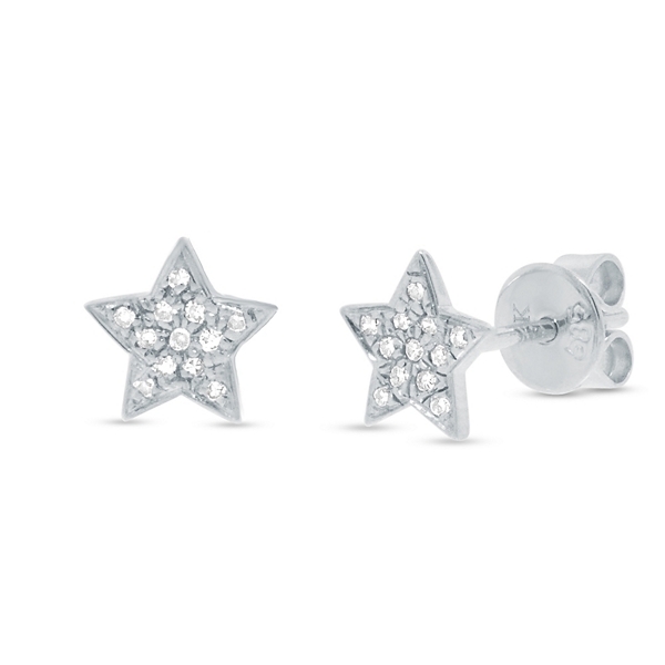Shy Creation 14k White Gold Star Diamond Earrings .07 ct. tw.