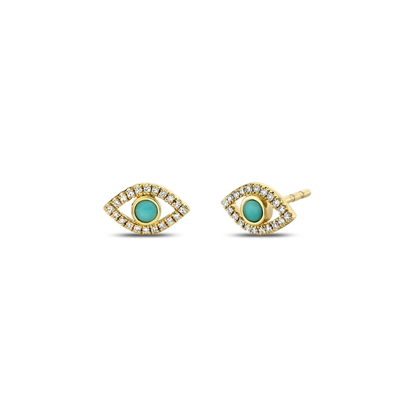 Shy Creation 14k Yellow Gold Turquoise & Diamond Earrings 1/8 ct. tw.
